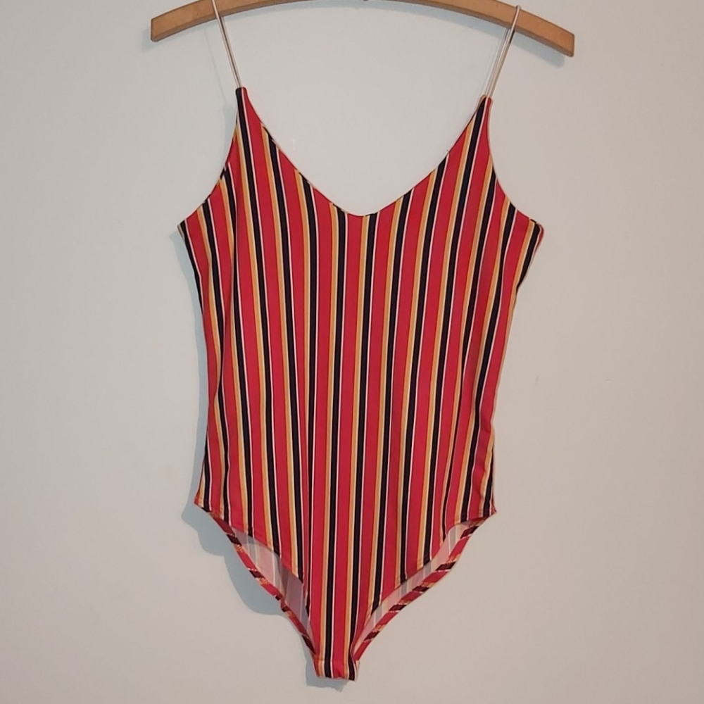 multicolour striped spaghetti strap body suit